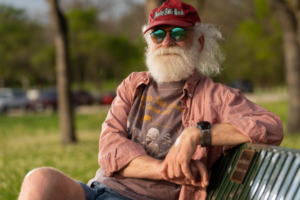 Paul Prien sitting on a park bench