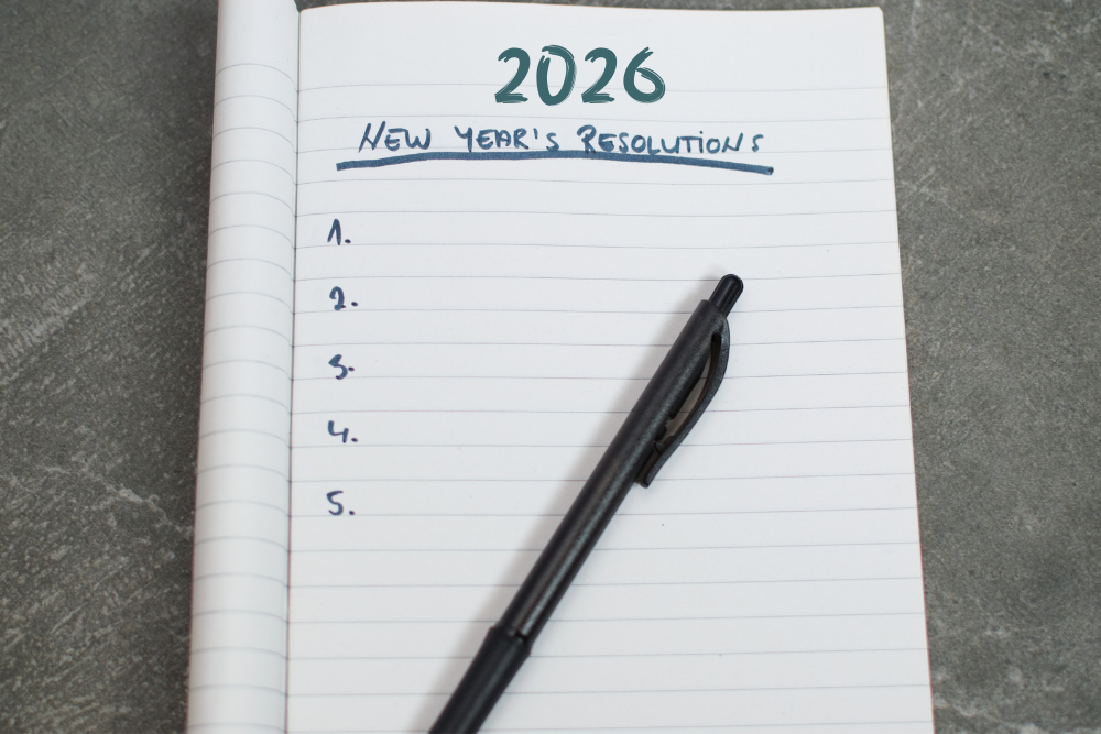 2026 New Year's Resolutions notebook and pen