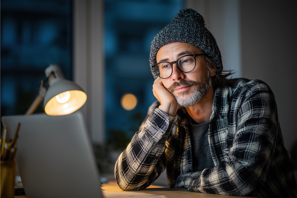 mid age man at computer
